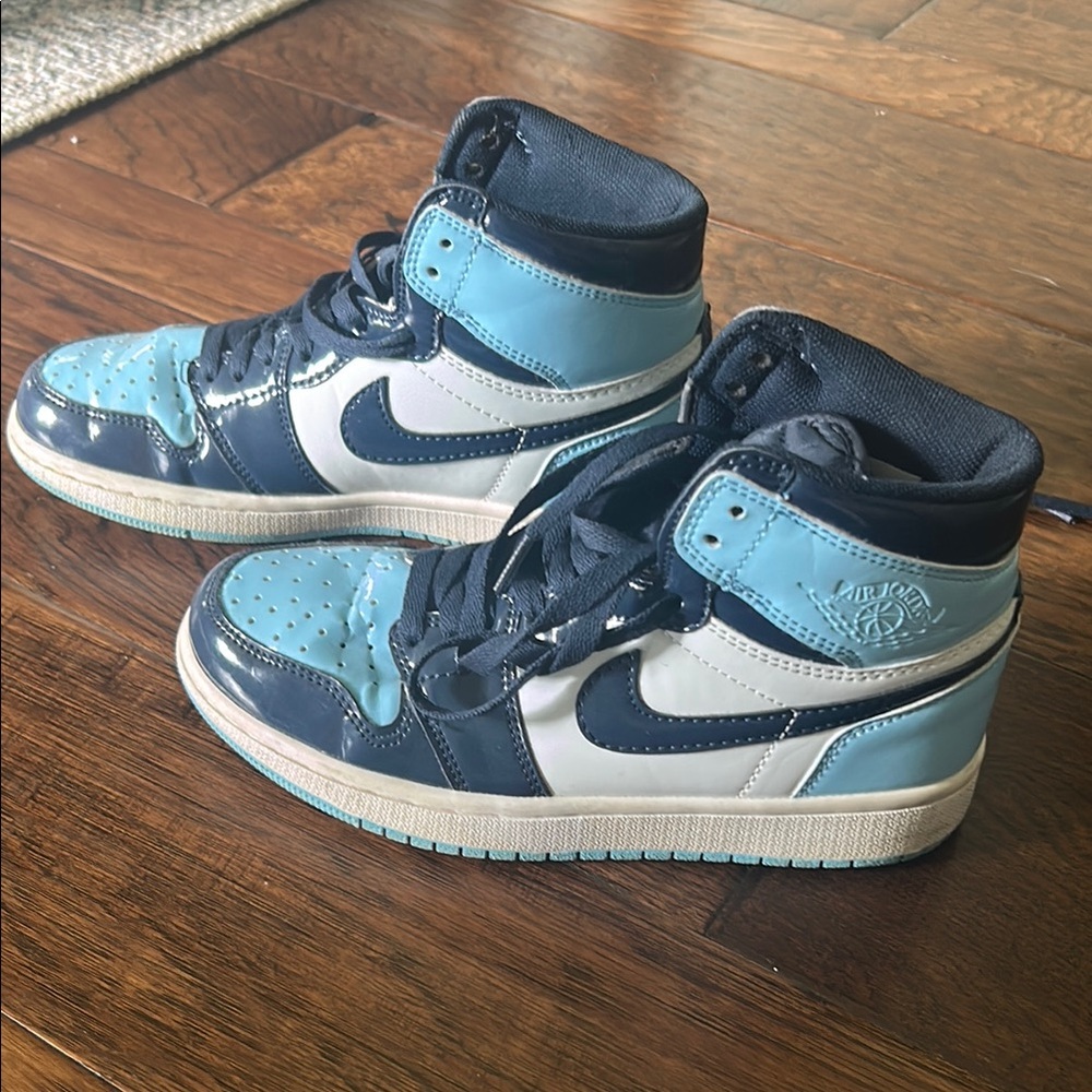 Nike Women's Air Jordan High-Top Sneakers in Light Blue, Navy & White